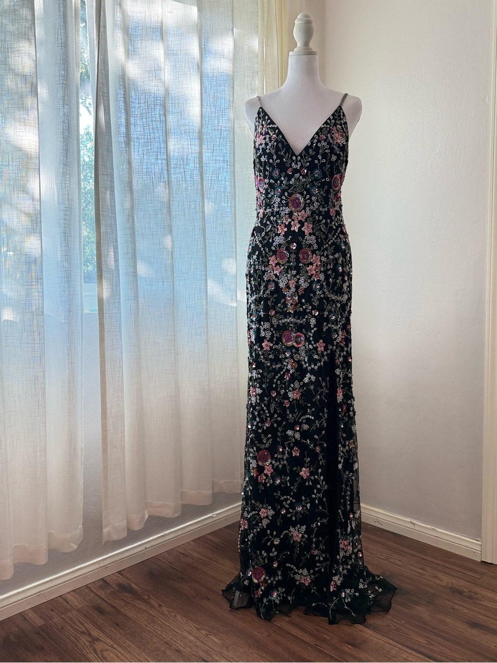 Abby Paris by Lucci Lu Style 90147 Sequin Floral Tulle Slit Gown Size 16